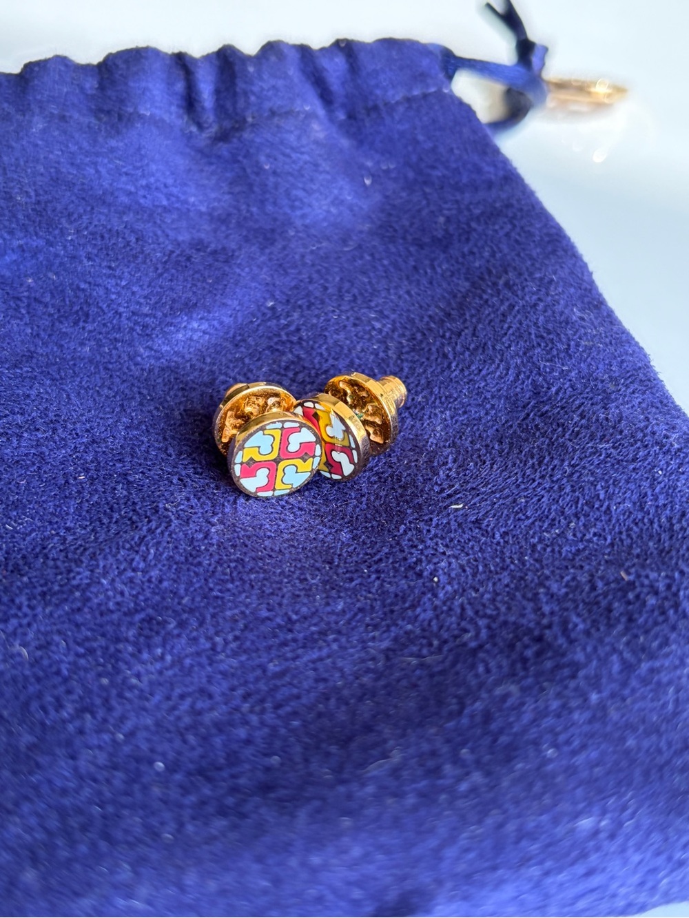 Tory Burch Gold Tone Heart Puzzle Stud Earrings - Pink & Red